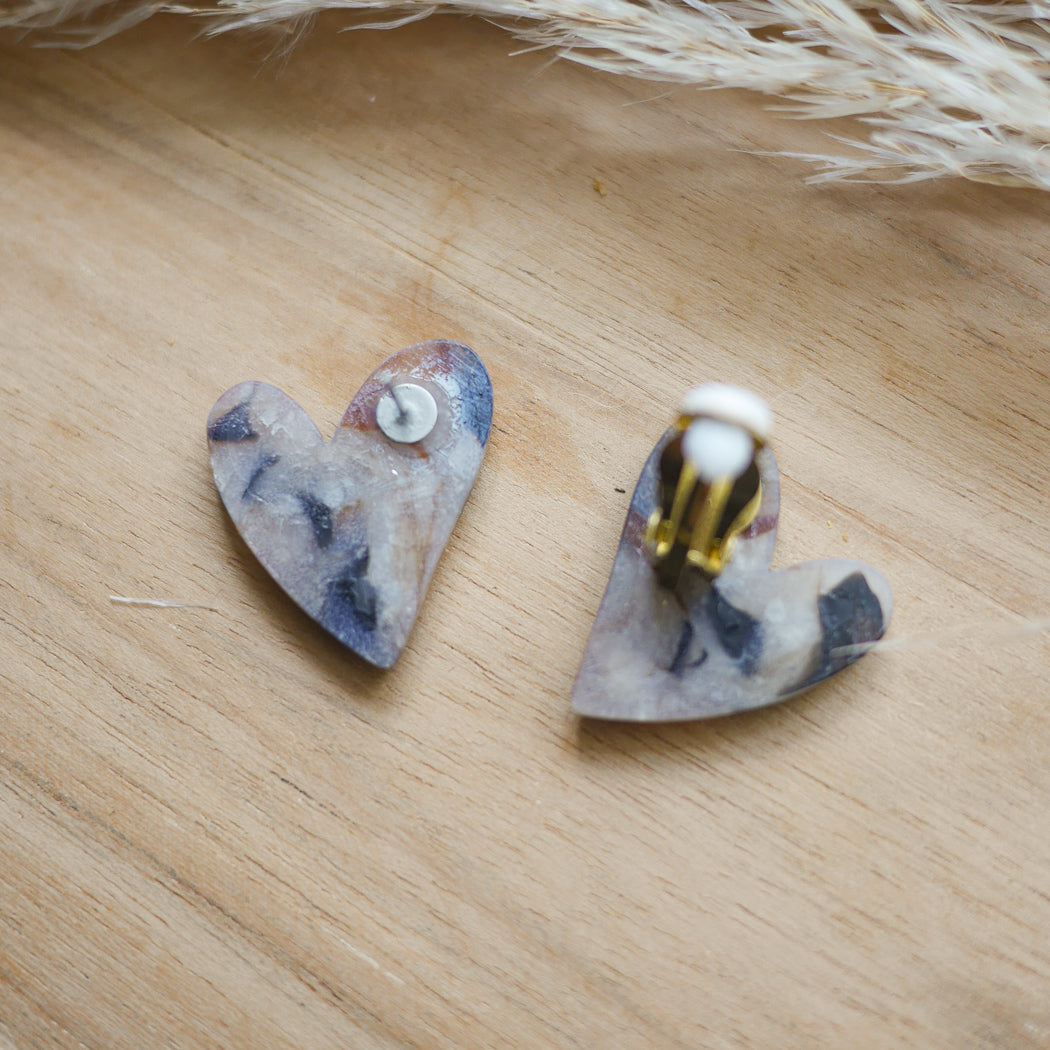 Boucles d’oreilles cœur écaille de tortue Prague – bijoux faits main en pâte polymère Amolia
