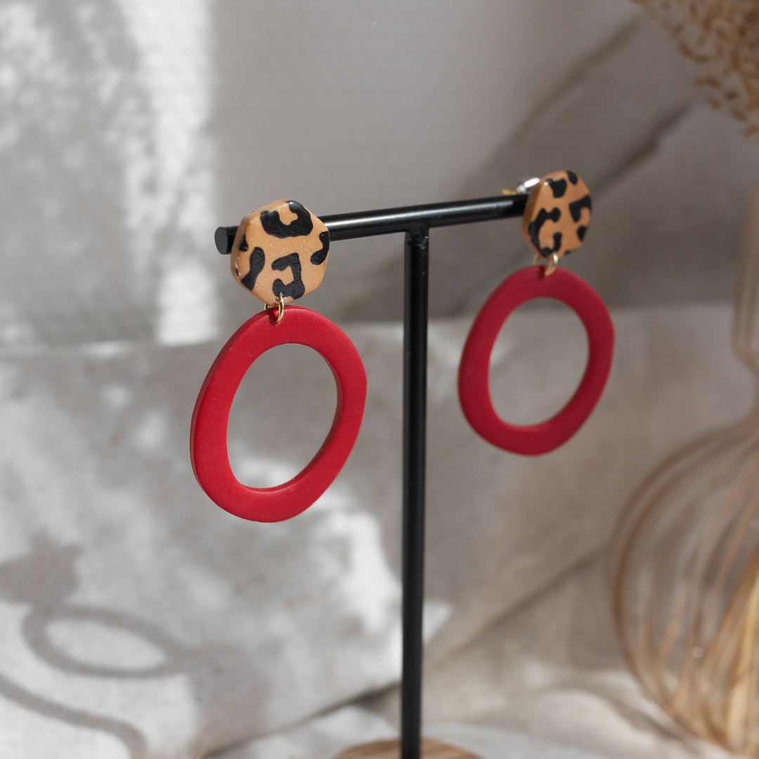NAIROBI I Boucles d'oreilles léopard et rouge