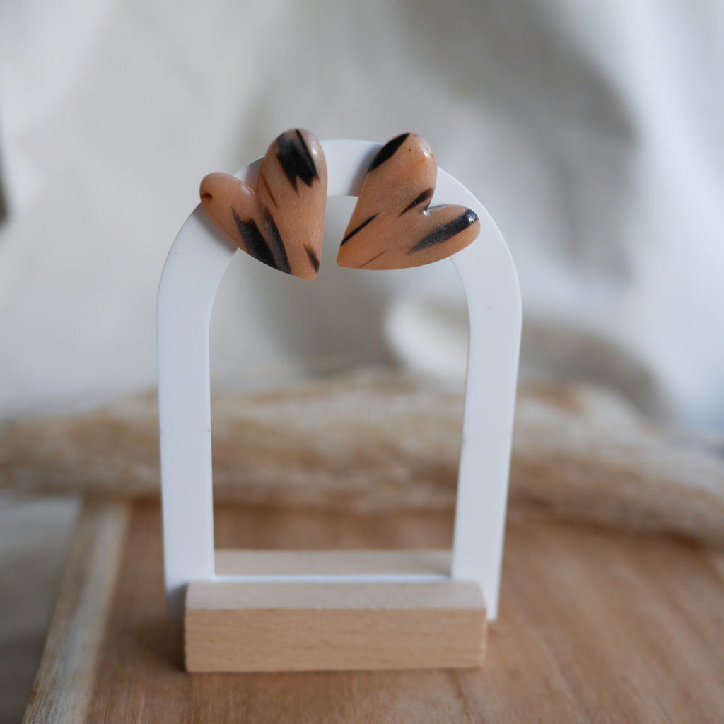 PRAGUE - Boucles d'oreille coeur imprimé écaille de tortue