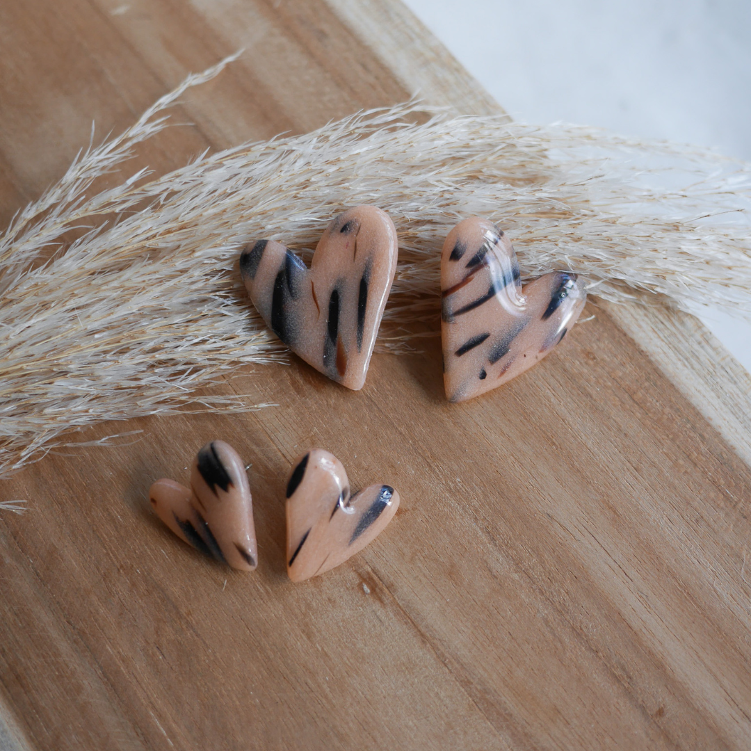 PRAGUE - Boucles d'oreille coeur imprimé écaille de tortue