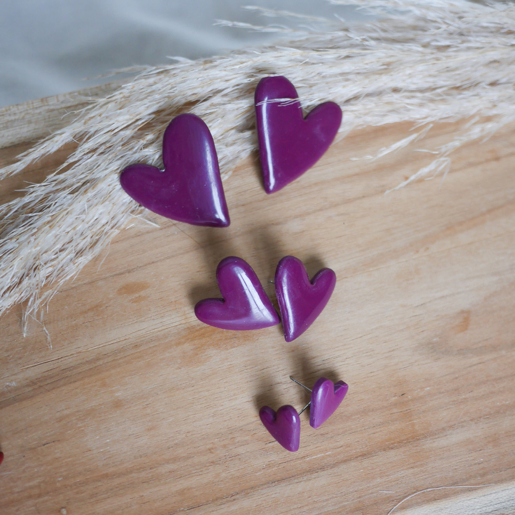 PRAGUE - Boucles d'oreilles coeur couleur unie