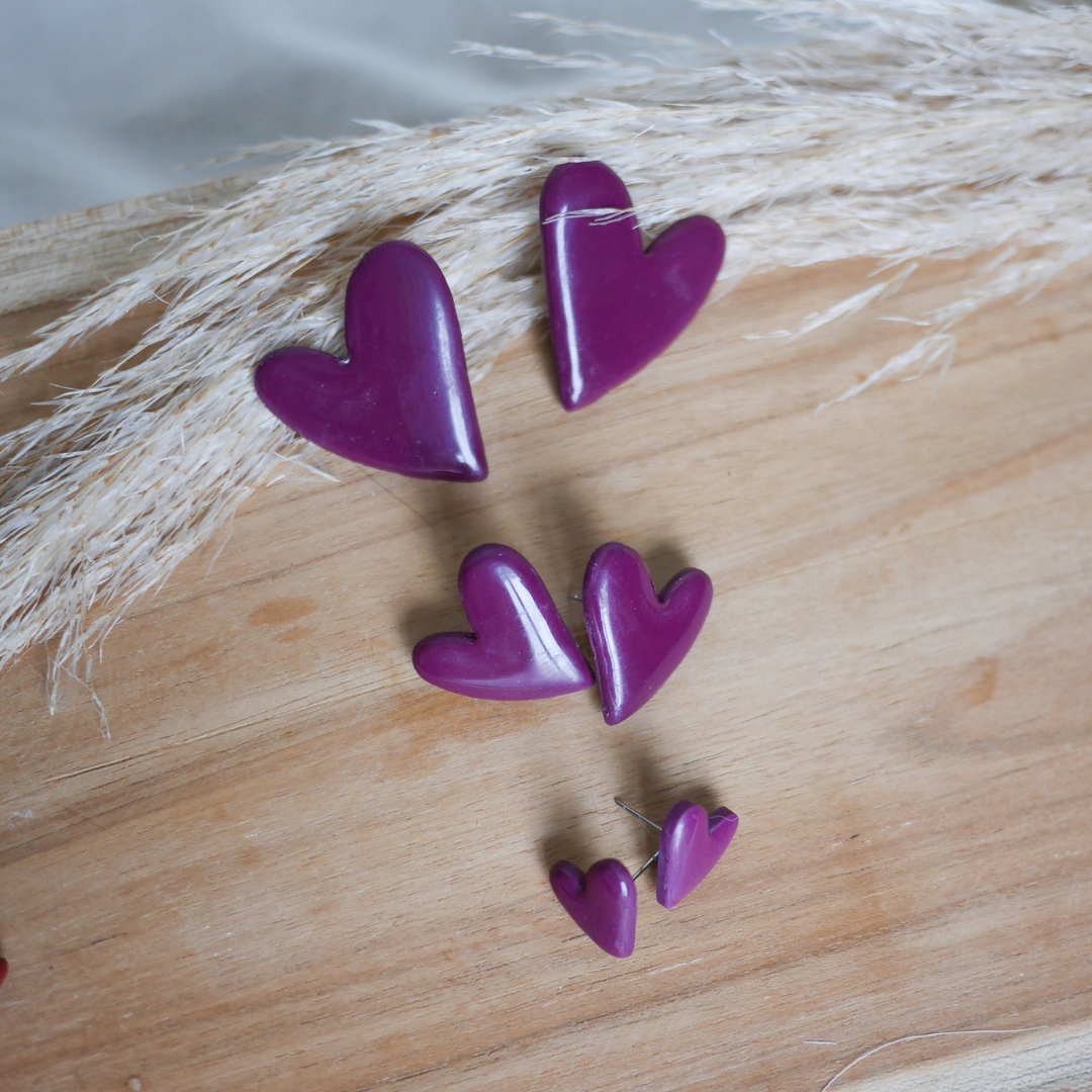 PRAGUE - Boucles d'oreilles coeur couleur unie