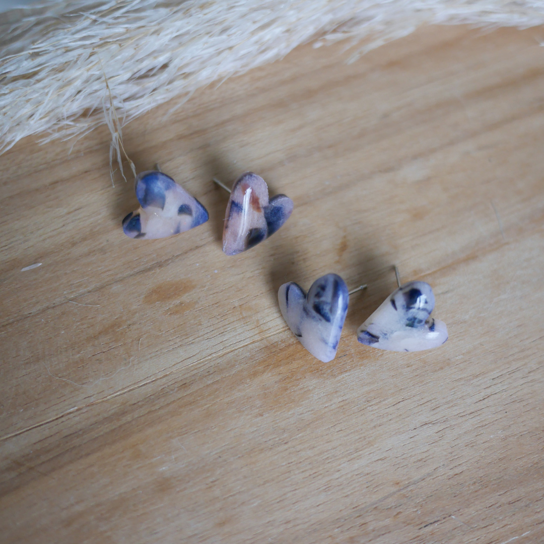 PRAGUE - Boucles d'oreille coeur imprimé écaille de tortue