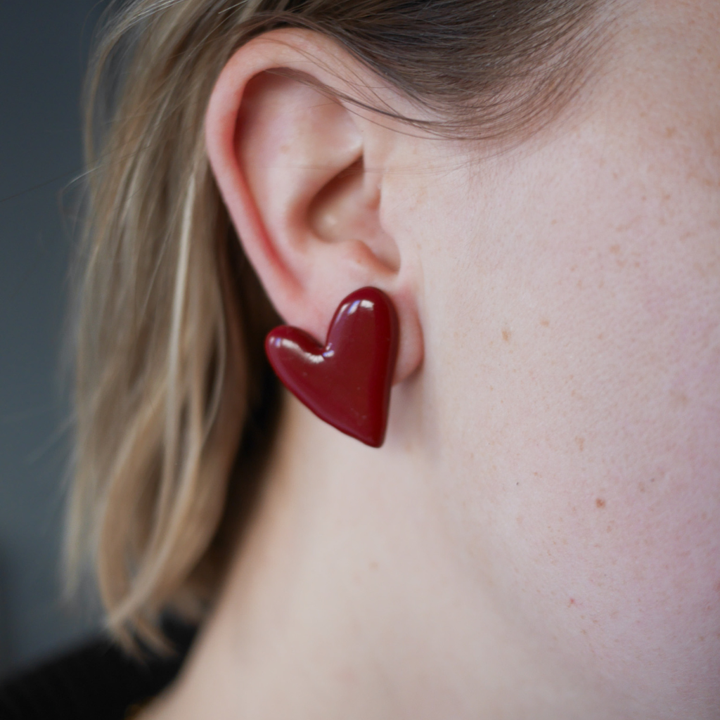 PRAGUE - Boucles d'oreilles coeur couleur unie