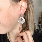 Boucles d’oreilles Mykonos en pâte polymère avec motif bandana, forme losange arrondi, faites main.