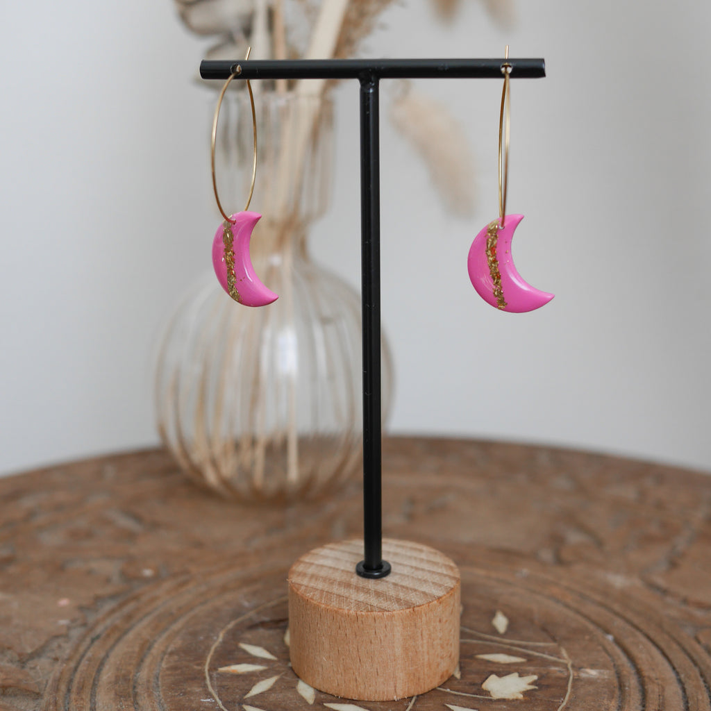 LUNA I Boucles d'oreilles créoles avec breloque lune