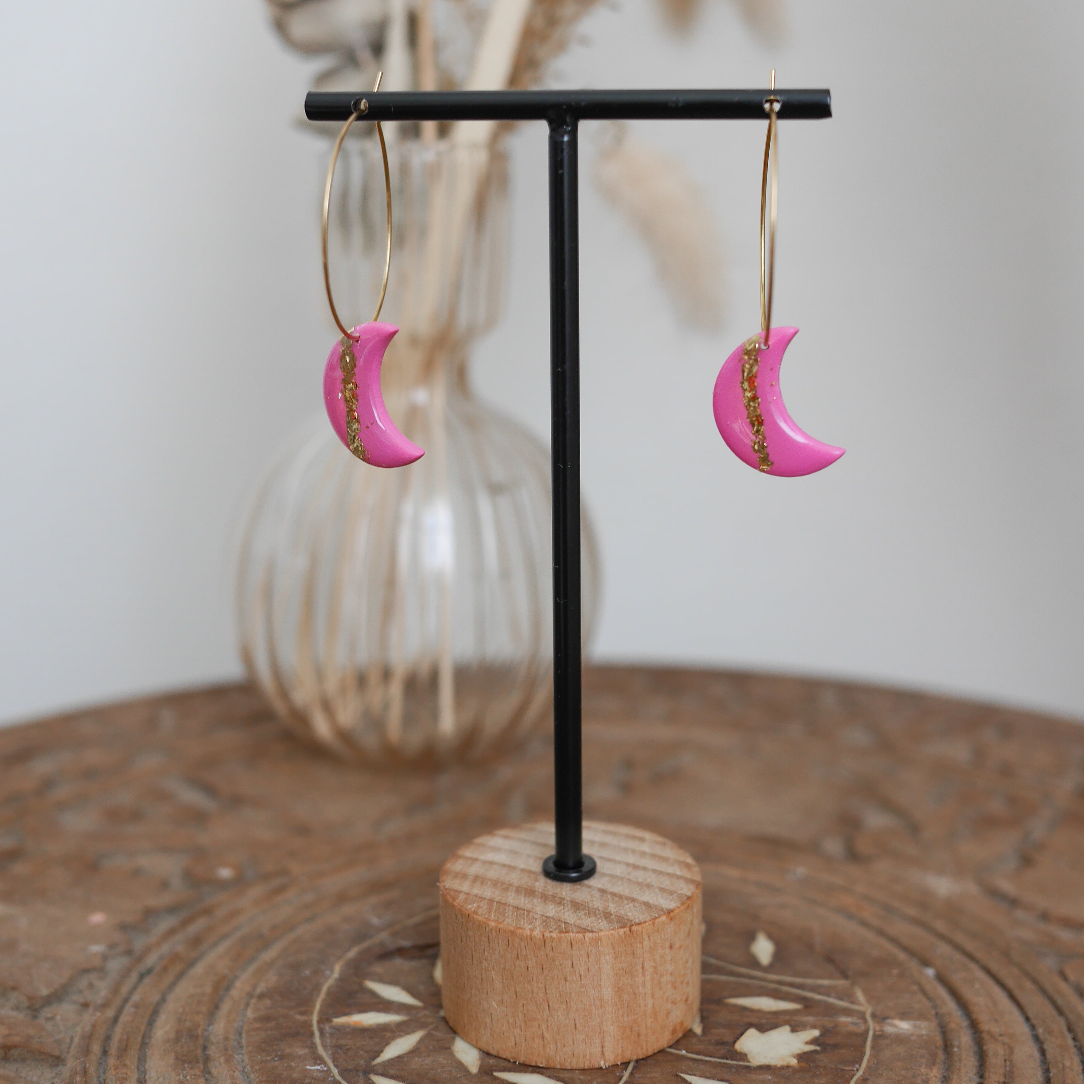 LUNA I Boucles d'oreilles créoles avec breloque lune