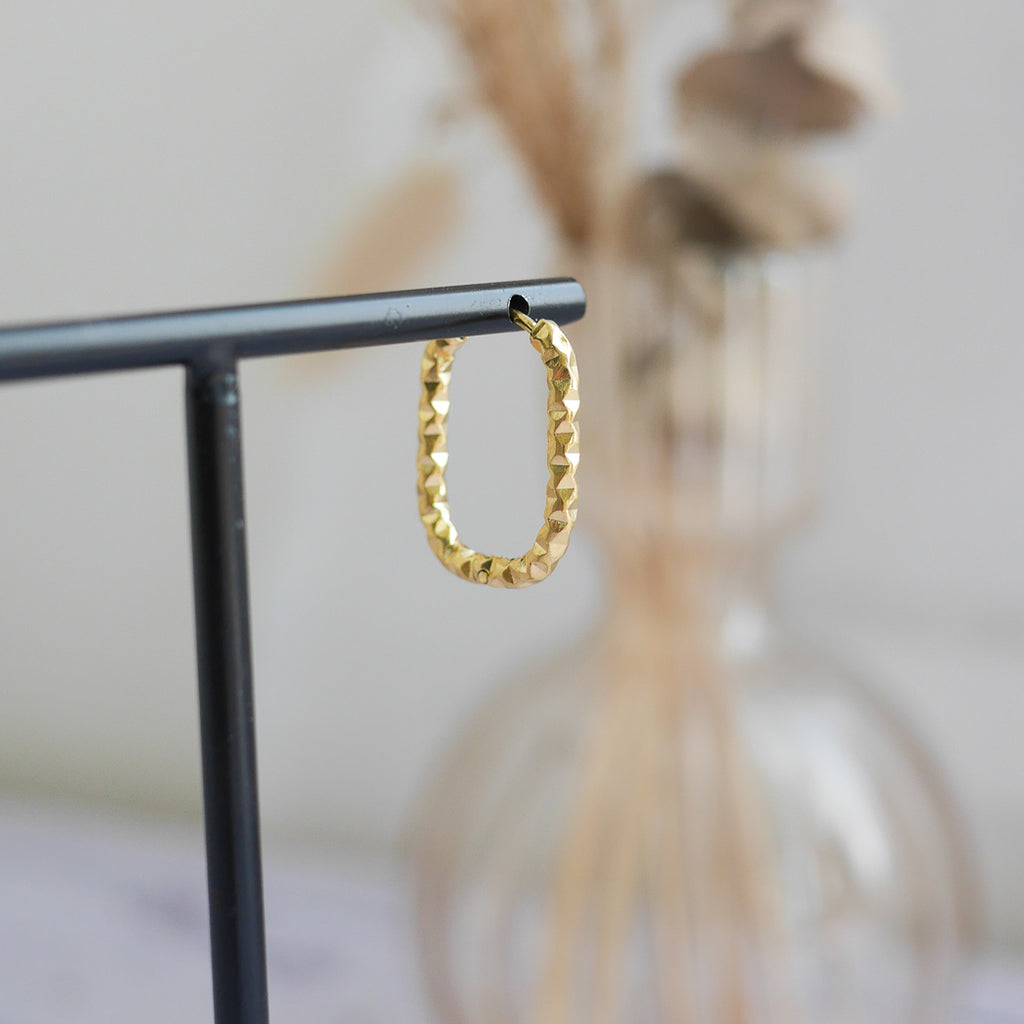 Créoles en acier inoxydable - Ovales martelées