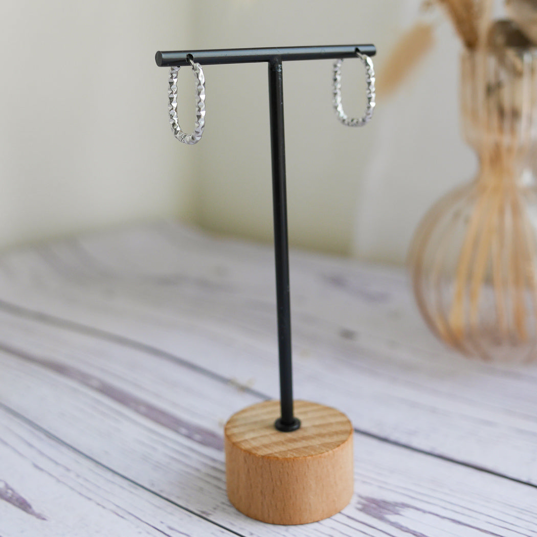 Créoles en acier inoxydable - Ovales martelées