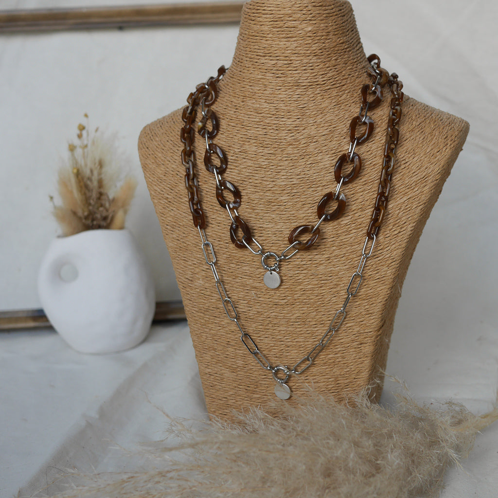 Collier maillons effet écaille de tortue avec breloque personnalisable