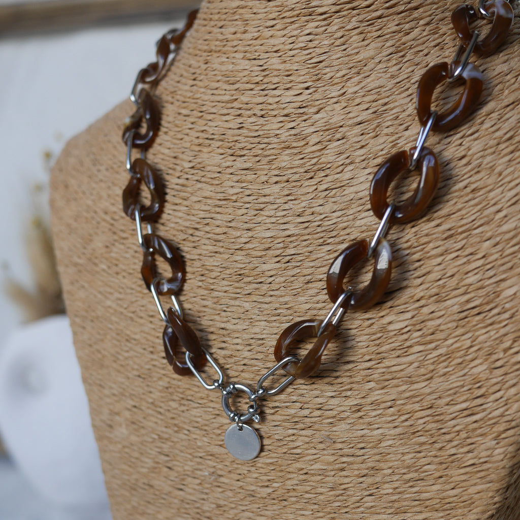 Collier maillons effet écaille de tortue avec breloque personnalisable