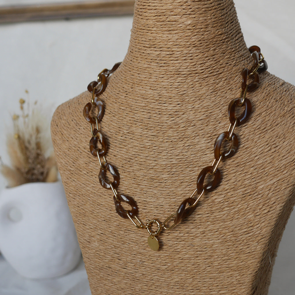 Collier maillons effet écaille de tortue avec breloque personnalisable