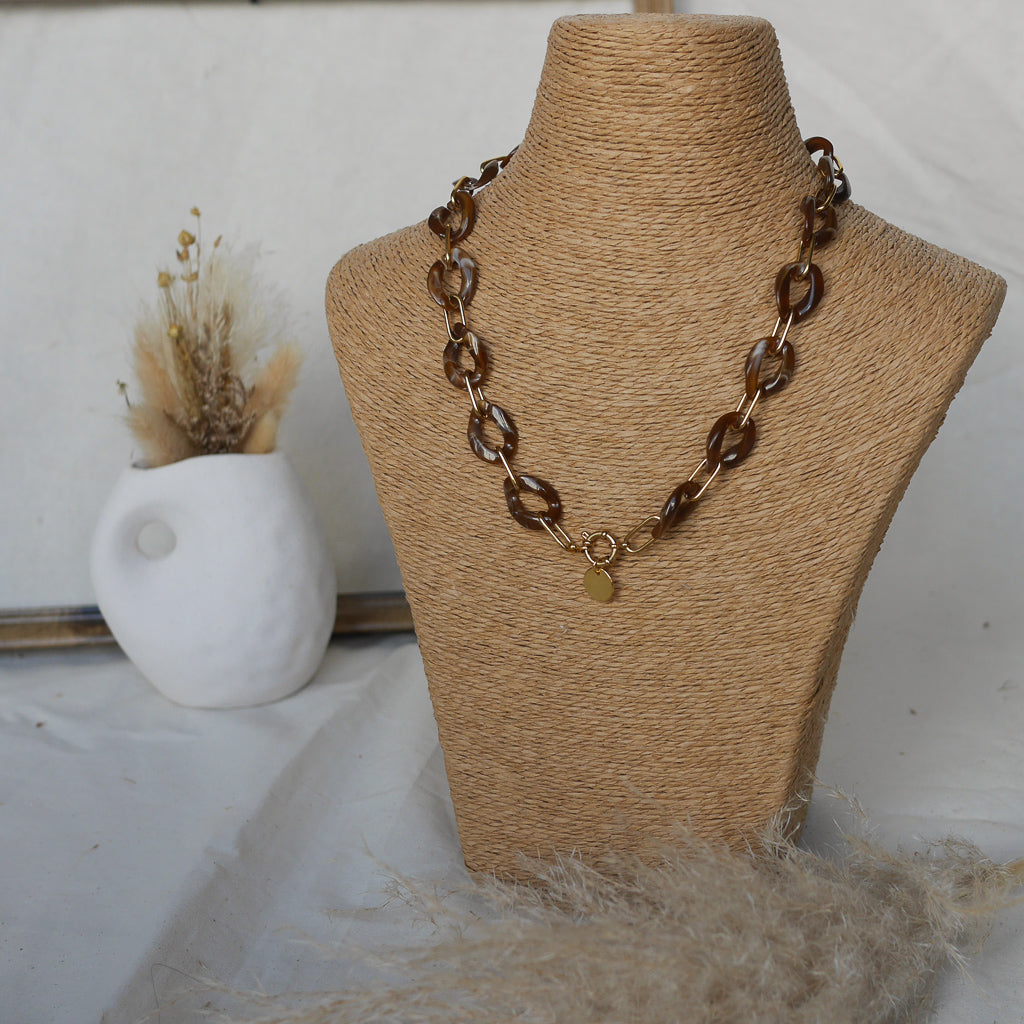 Collier maillons effet écaille de tortue avec breloque personnalisable