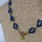 Collier maillons effet écaille de tortue bleu avec breloque personnalisable