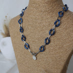 Collier maillons effet écaille de tortue bleu avec breloque personnalisable