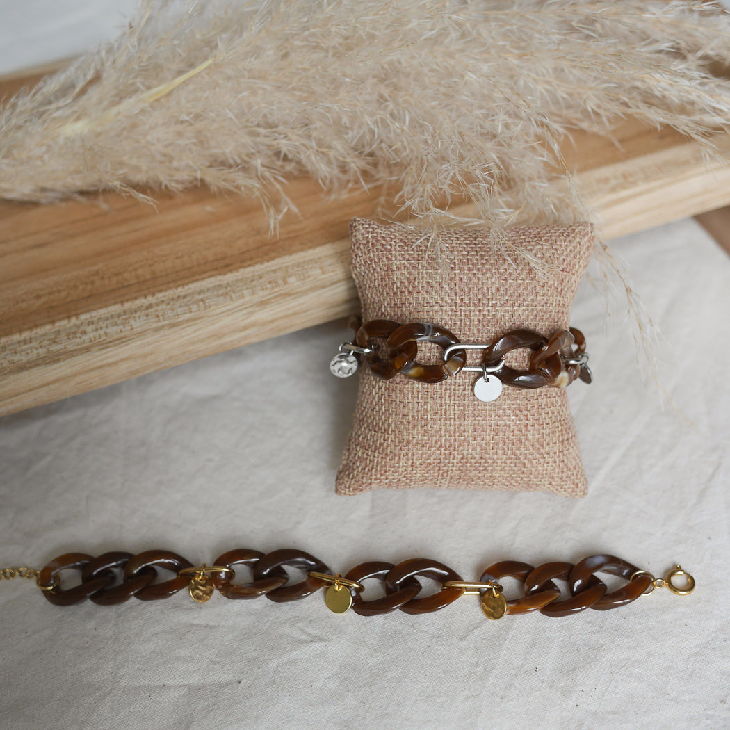 BOSTON - Bracelet maillons écaille de tortue marron personnalisable