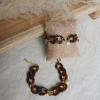 BOSTON - Bracelet maillons écaille de tortue marron personnalisable