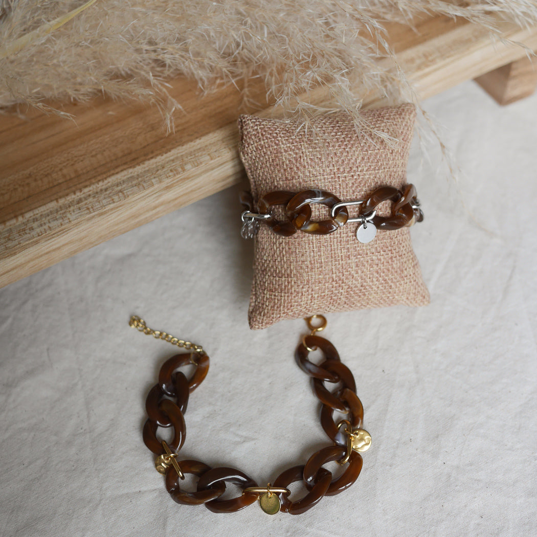 BOSTON - Bracelet maillons écaille de tortue marron personnalisable