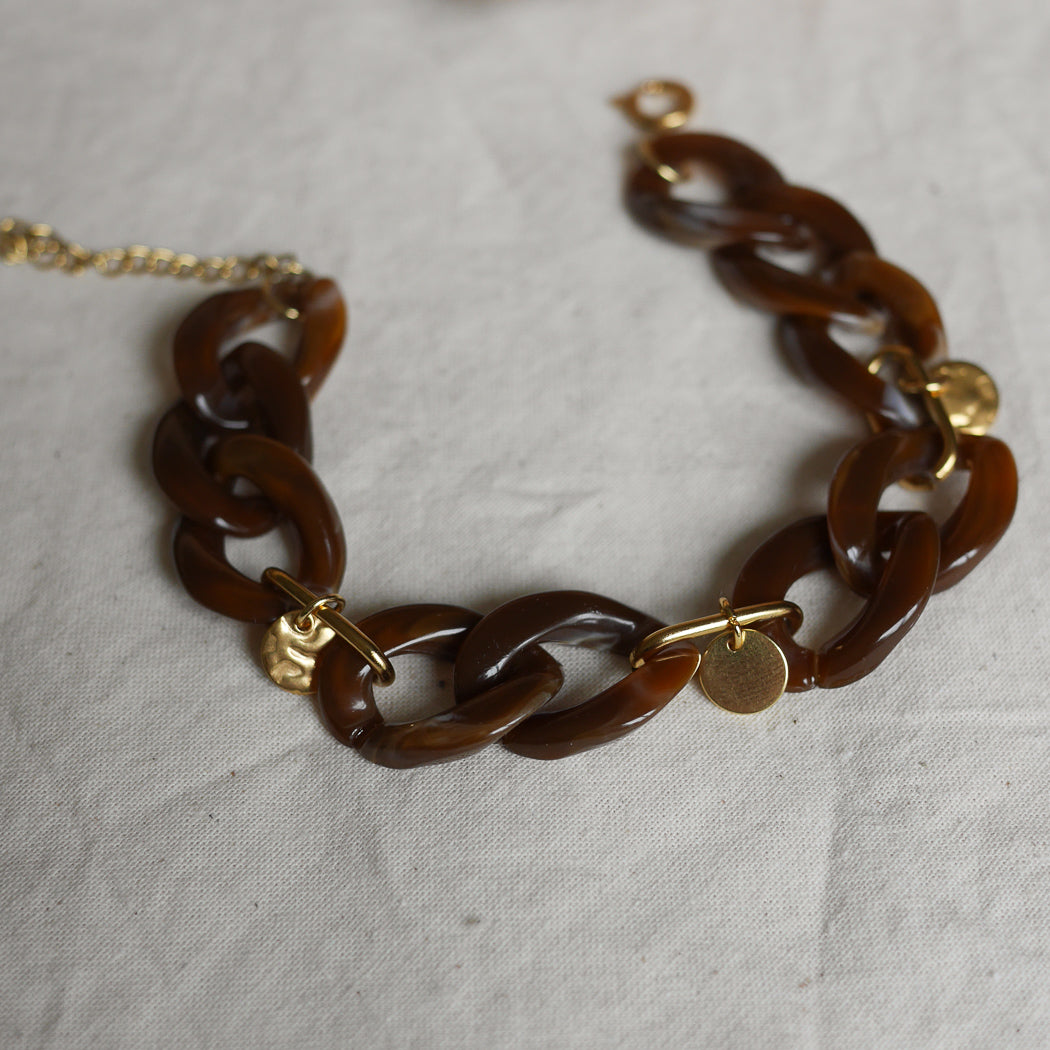 BOSTON - Bracelet maillons écaille de tortue marron personnalisable