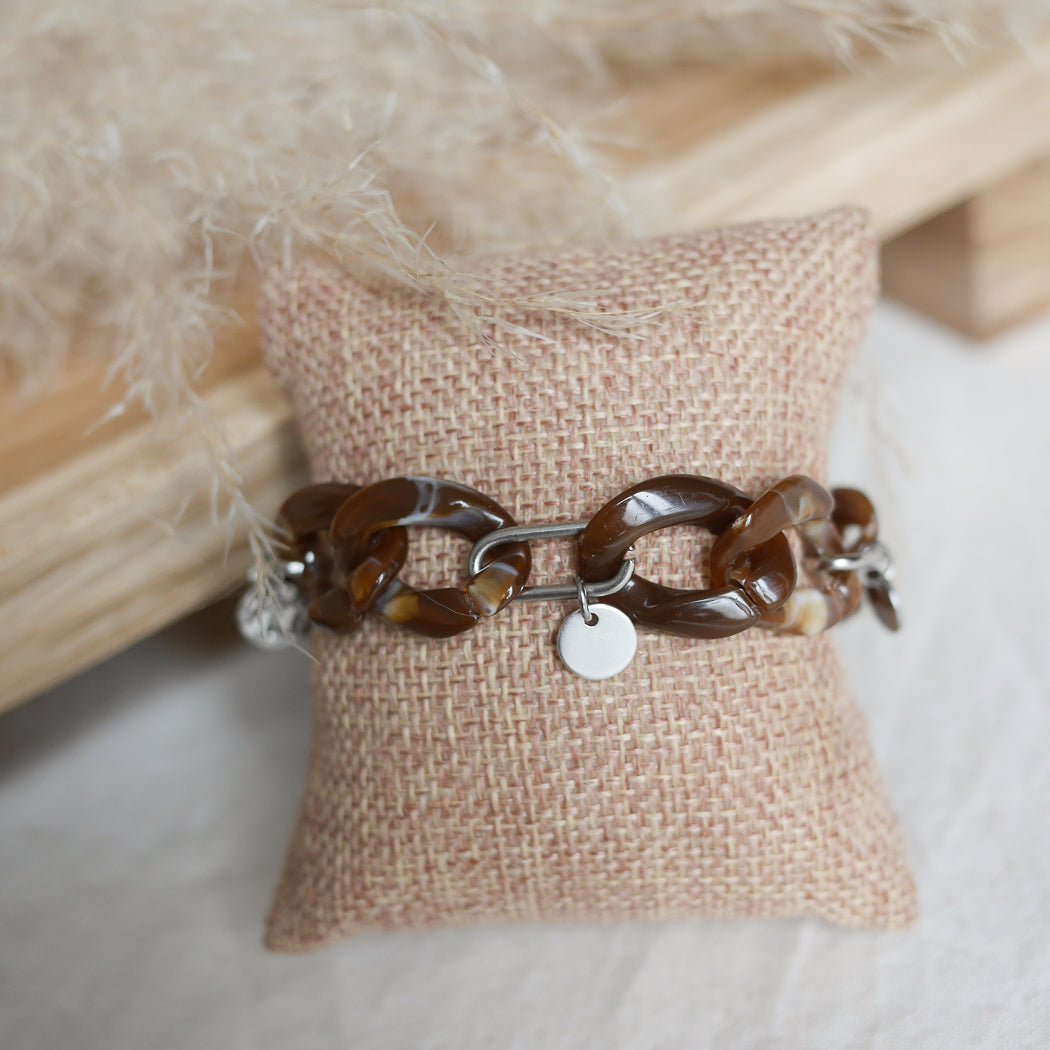 BOSTON - Bracelet maillons écaille de tortue marron personnalisable