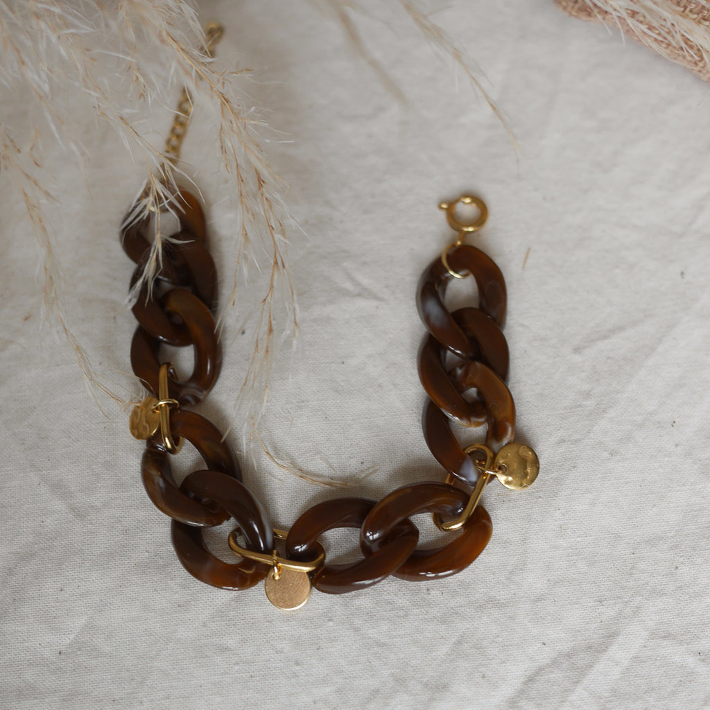BOSTON - Bracelet maillons écaille de tortue marron personnalisable