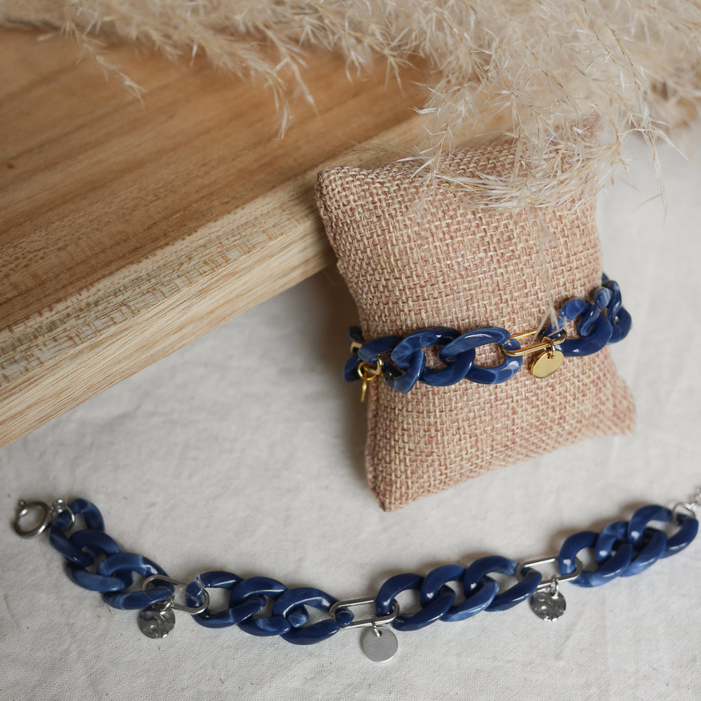 DENVERS - Bracelet maillons bleus écaille de tortue personnalisable