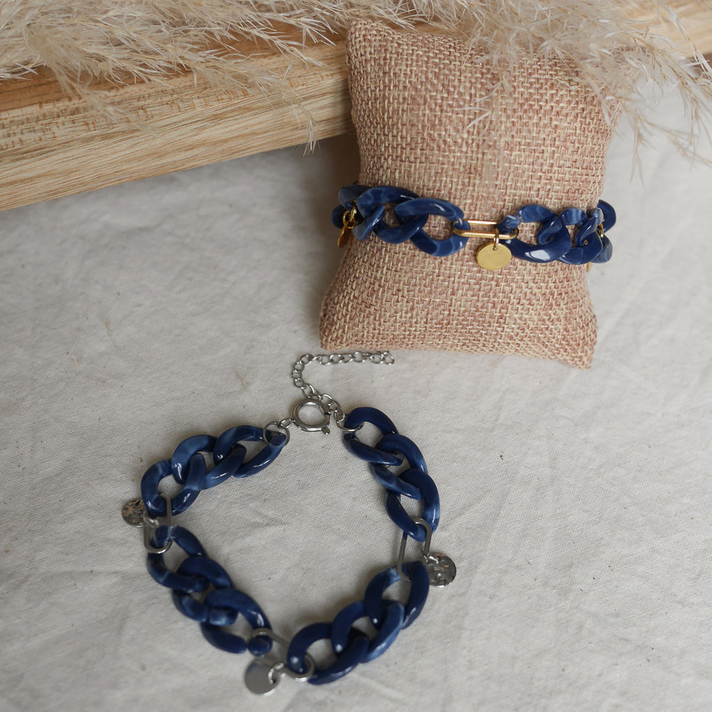DENVERS - Bracelet maillons bleus écaille de tortue personnalisable