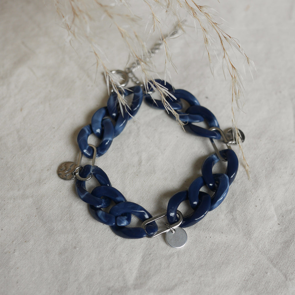 DENVERS - Bracelet maillons bleus écaille de tortue personnalisable
