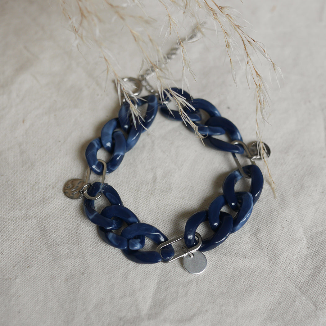 DENVERS - Bracelet maillons bleus écaille de tortue personnalisable