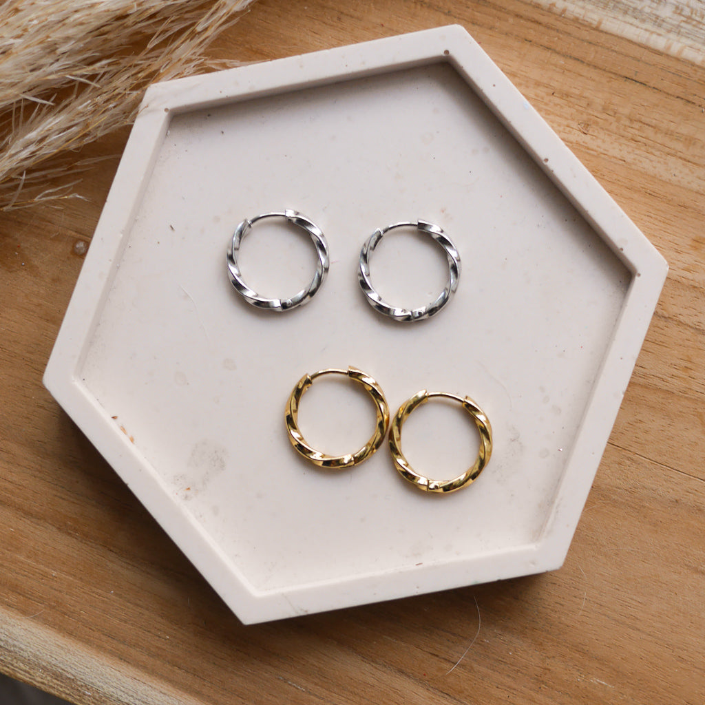 Créoles en acier inoxydable - rondes torsadées - Bar à boucles