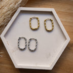 Créoles en acier inoxydable - ovales torsadées - Bar à boucles