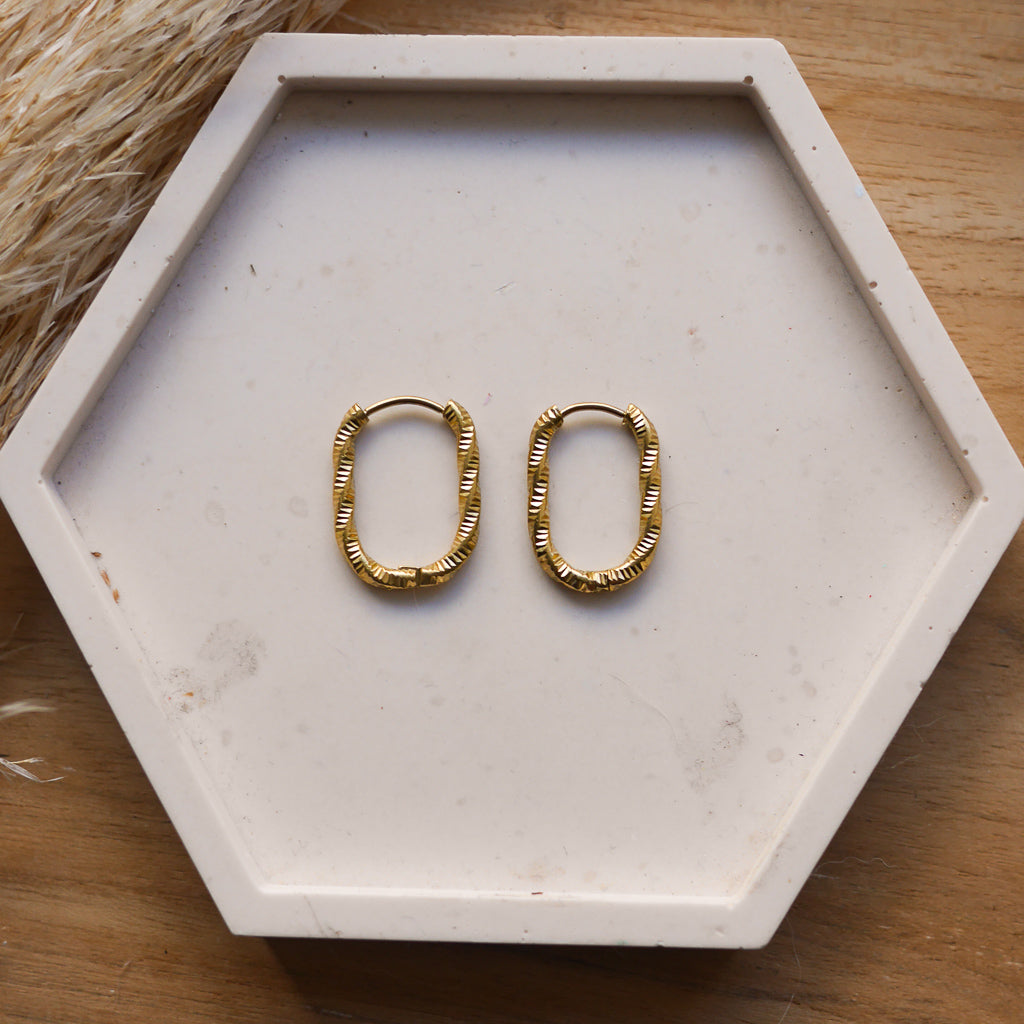 Créoles en acier inoxydable - ovales torsadées - Bar à boucles