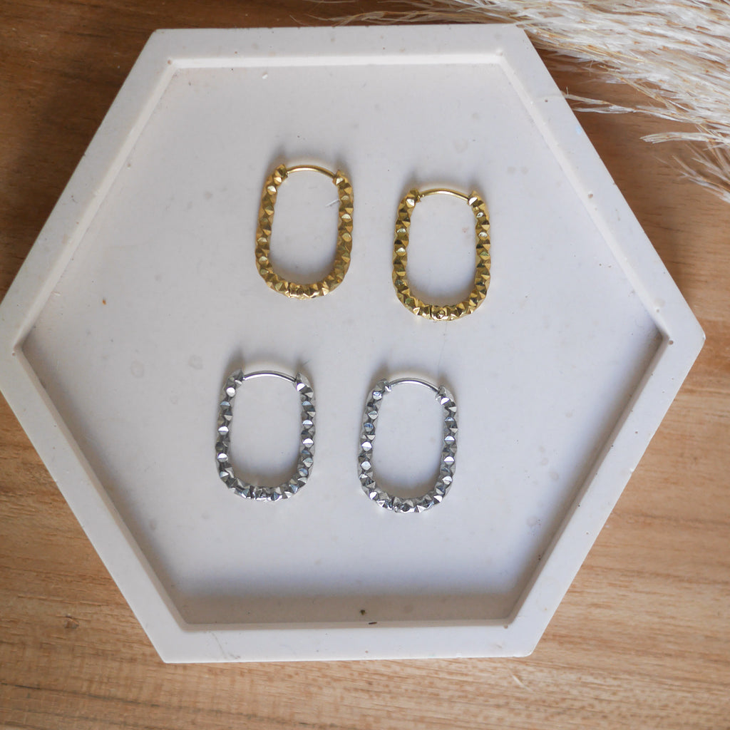 Créoles en acier inoxydable - Ovales martelées