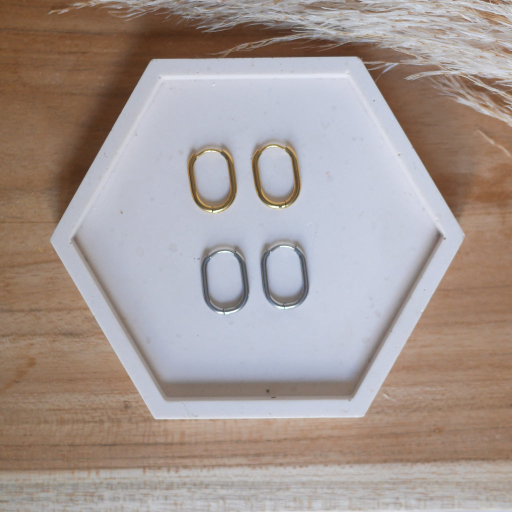 Créoles en acier inoxydable - ovales fines - Bar à boucles