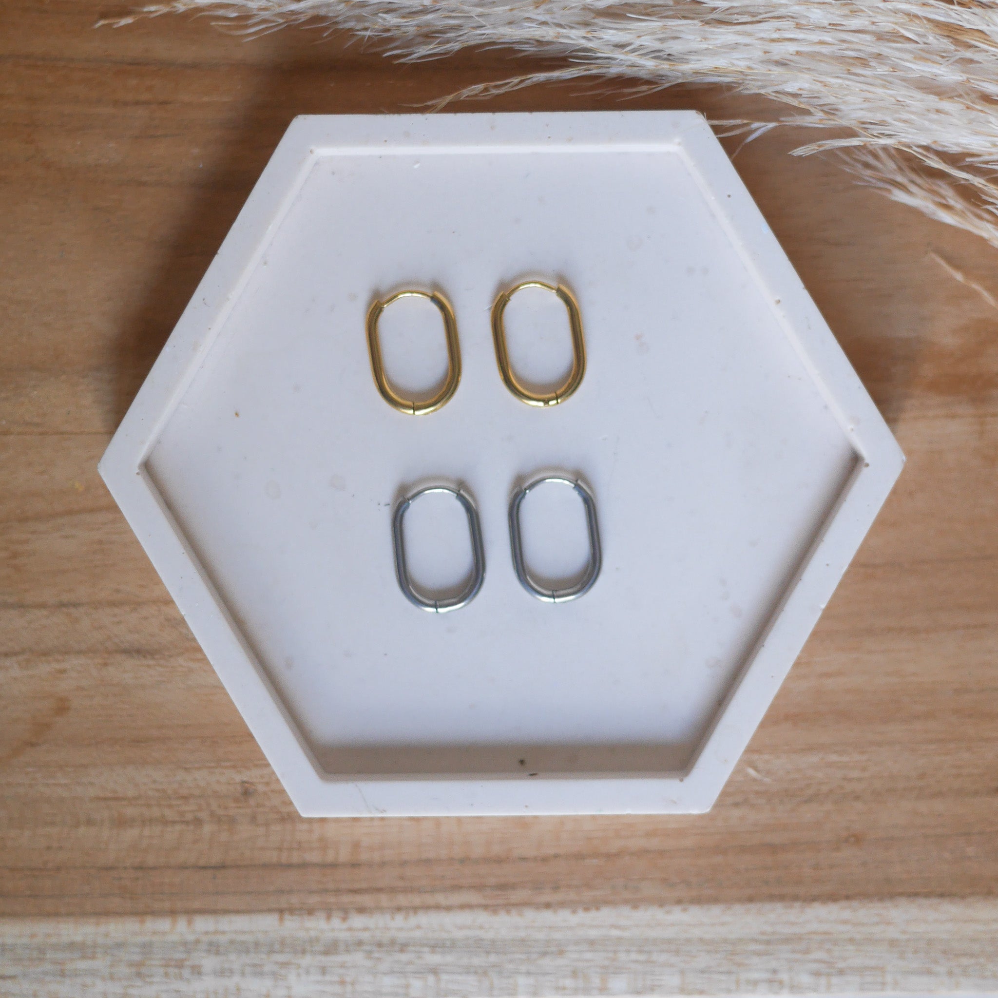 Créoles en acier inoxydable - ovales fines - Bar à boucles