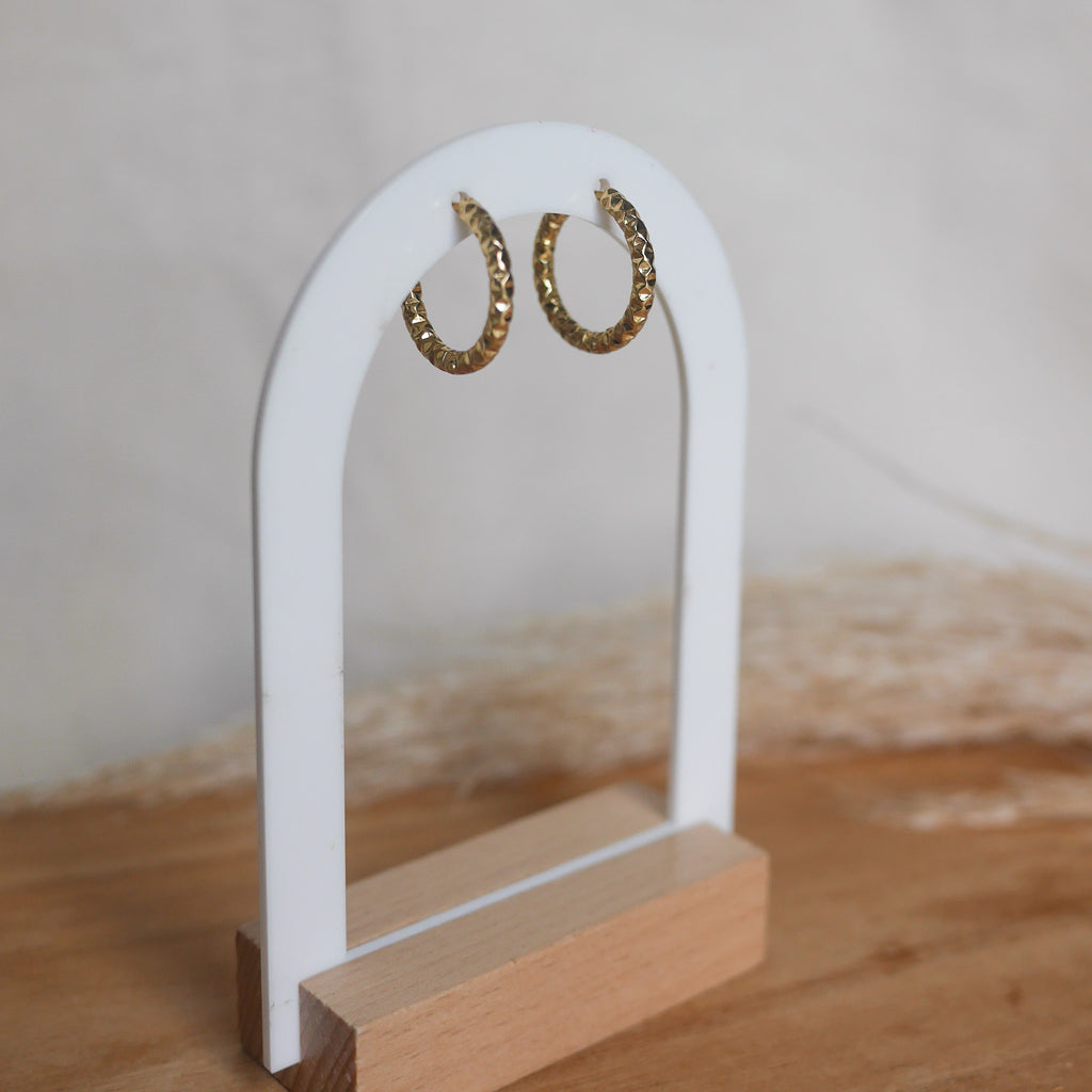 Créoles en acier inoxydable - Rondes martelées - Bar à boucles