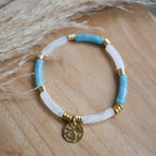 Bracelet La Boca personnalisable en perles tubes incurvées et acier inoxydable, modèle élastique disponible en plusieurs coloris.